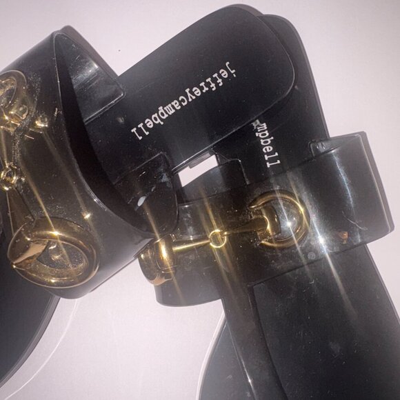 Jeffrey Campbell A Lil Bit Natural Horse Bit Buckle Gold Flat Thong Sandals 8 - Picture 2 of 6